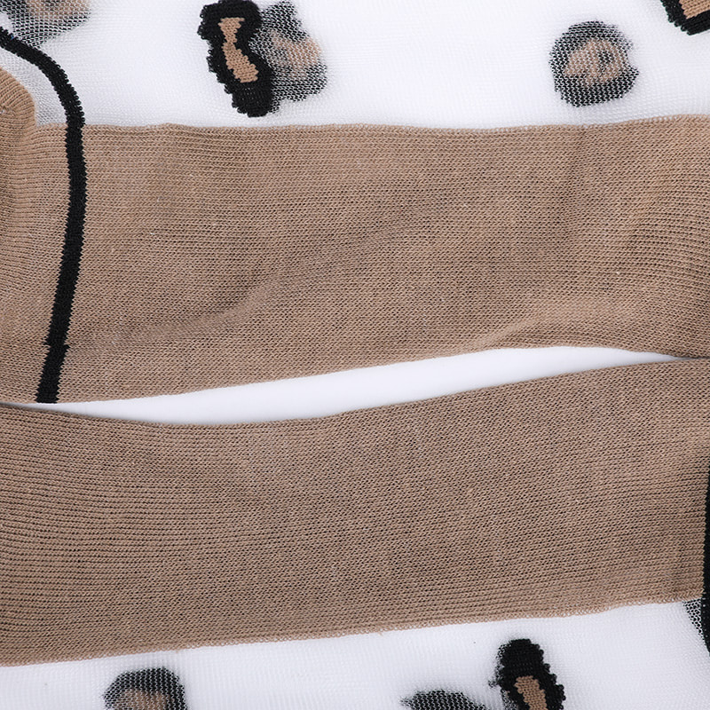 Mode genomskinlig nylonsilke bomullsbotten damstrumpor Leopardmönster blomma genomskinlig siden damstrumpor Kristallsilke damstrumpor WSD1939