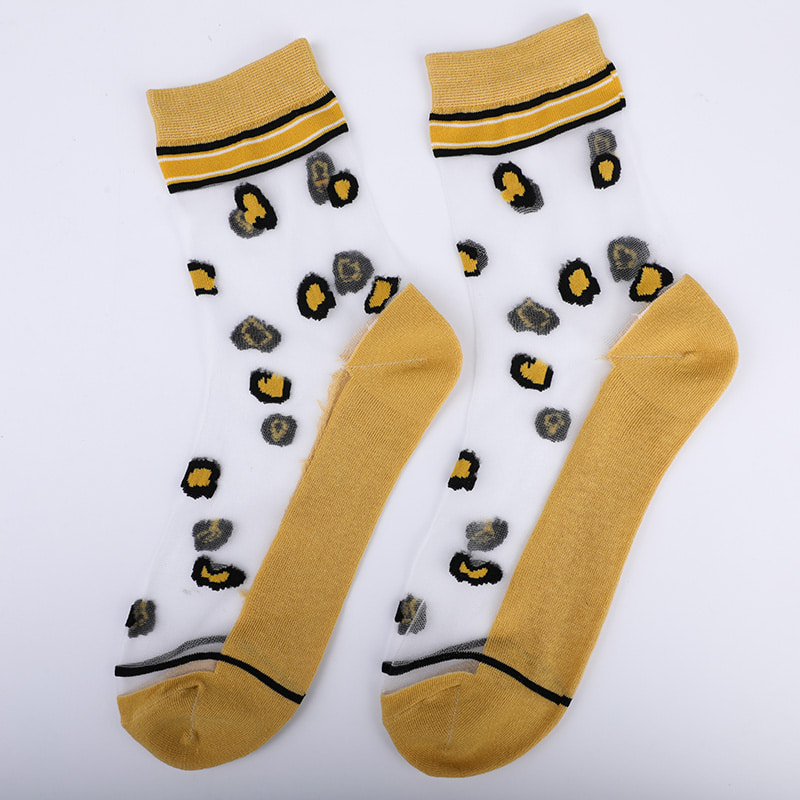 Mode genomskinlig nylonsilke bomullsbotten damstrumpor Leopardmönster blomma genomskinlig siden damstrumpor Kristallsilke damstrumpor WSD1939