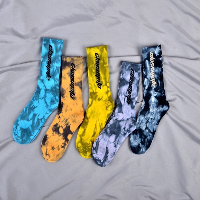 Fashion Tie Dye Personlig Sox Jacquard Oem Crew Street Sport Män Print Designer Logo Custom Strumpor