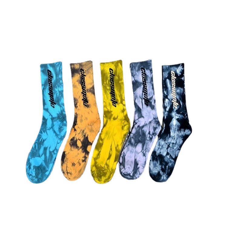 Fashion Tie Dye Personlig Sox Jacquard Oem Crew Street Sport Män Print Designer Logo Custom Strumpor